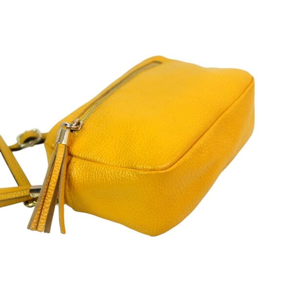 ITALY YELLOW GENUINE LEATHER TASSELS ZIP TOP X-BODY SHOULDER BAG CLUTCH HANDBAG - Picture 7 of 16